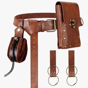 Amazon Brown Leather Utility Belt with Pouch and Rings